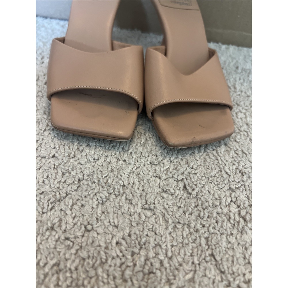 Jeffrey Campbell Tan Nude Square Toe Mules Sandals Y2K Heel Size 6 Vegan Leather - Picture 4 of 7